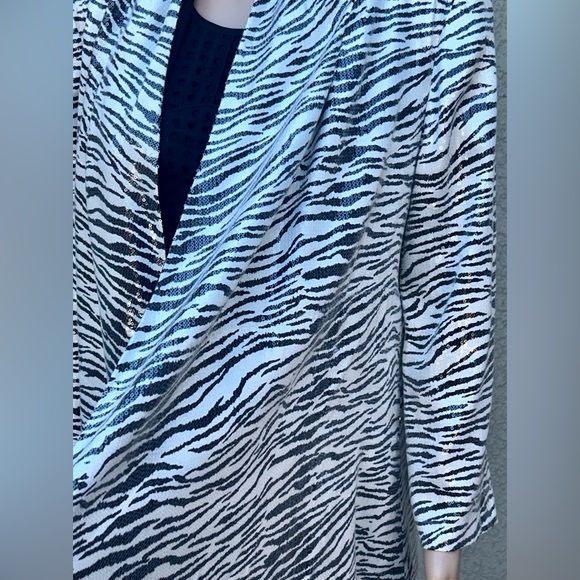 Alberto Makali Open Front Drape Style Sequined Zebra Print Blazer Jacket sz L - Picture 5 of 11